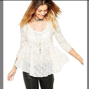 Free People Gracie Lace Knit Open Back Top Cream